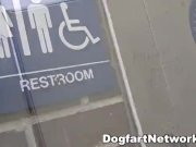 Blonde fucks a black cock in a bathroom 1/16