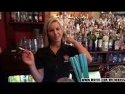 Gorgeous blonde bartender is talked into sex  2/16