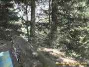 Two babes sharing cock outdoors 2/16