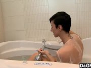 Busty brunette rubs her pussy  8/16