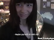 Hiding from the rain a brunette is trapped! 1/16