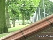 Nervous blonde milf flashing in the park 10/16