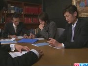 Hojo toying her pussy during an office meeting 1/16