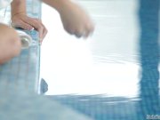 Amateur cutie fucks two hard dicks 1/16