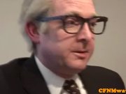 CFNM femdom blonde jerks off old dude 3/16