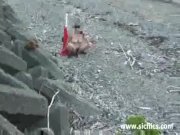 Giant road cone fuck at a public beach 8/16