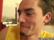 Two young dudes share mature plumper 10/16