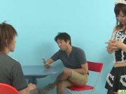 Horny asian maid blowjob for two from Miku Ai 2/16