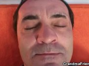 Two dudes have fun with busty blonde grandma 8/16