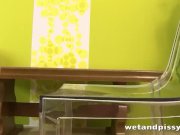 Big boob girl plays in her own piss puddles 16/16