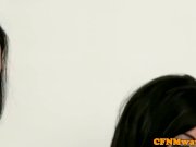 Kinky cfnm femdom sluts give sub handjob 8/16