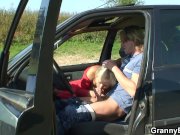 Old bitch gets nailed in the car by a strange 11/16