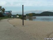 Blonde granny ride stranger's cock on public 1/16