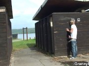 Blonde granny ride stranger's cock on public 10/16