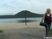 Blonde granny ride stranger's cock on public 3/16