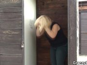 Blonde granny ride stranger's cock on public 5/16