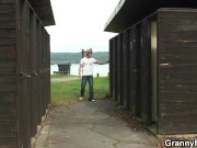 Blonde granny ride stranger's cock on public 8/16