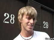 Blonde granny ride stranger's cock on public 9/16