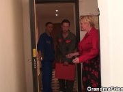 Two repairmen fuck busty grandma 4/16