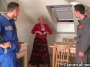 Two repairmen share busty grandma  6/16