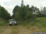 Old whore takes two dicks outdoor 1/16