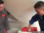 Nasty oldie takes two hard dicks 1/16