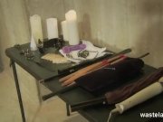 Sexy brunette is tied down for a spanking 6/16