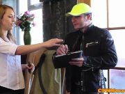 Brit femdom Lucy Love and pals cfnm bj 1/16