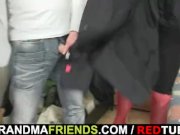 Old bitch takes two cocks at photosession 8/16