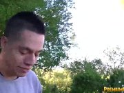 Tiny Trisha sucking group of cocks