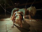 Slave collared and leashed in chain takes cum 7/16