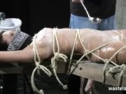 Bound naked slave gets covered with hot wax 7/16