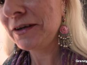 Blonde skinny granny jumps on big meat 3/16