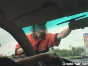 Blonde granny double penetration in the field 2/16