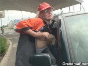 Blonde granny double penetration in the field 4/16