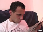 Skinny granny masseuse sucks and rides 1/16