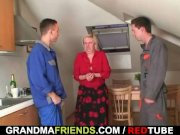 Two repairmen bang busty grandma 10/16