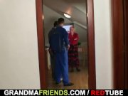 Two repairmen bang busty grandma 3/16