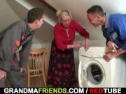 Two repairmen bang busty grandma 4/16