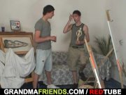 Old bitch gets banged by two young painters 1/16