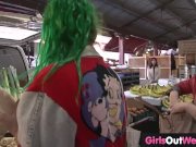 Hairy and shaved lesbians misbehave in public 3/16