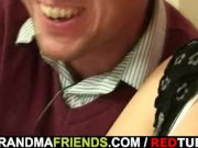 Horny plumper takes two dicks at once 3/16