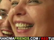 Horny plumper takes two dicks at once 7/16