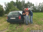 Granny and boys teen outdoor threesome 5/16