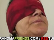 Granny in white lingerie swallowing two cocks 6/16