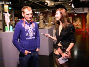 Jeny Smith interviews a guy at museum  9/16