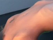 Busty blonde teases on a motorcycle in nylon 12/16