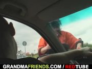 Old slut swallows two cocks in fields 2/16