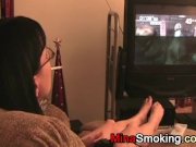 Gaming girlfriend smokes a cigarette 15/16