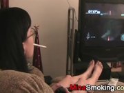 Gaming girlfriend smokes a cigarette 2/16